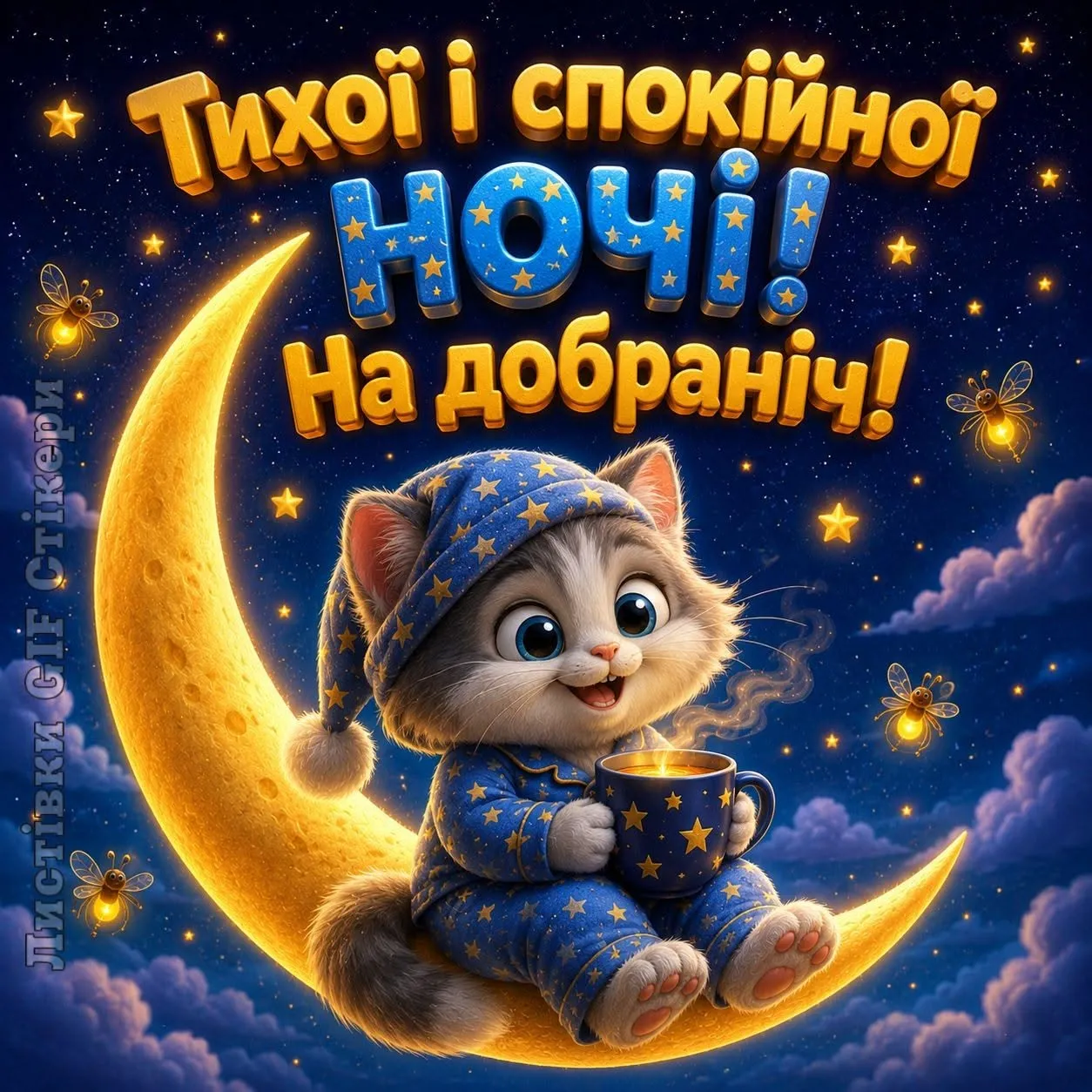 Листівка зі словами на добраніч - з побажанням спокійної ночі, для гарного дня